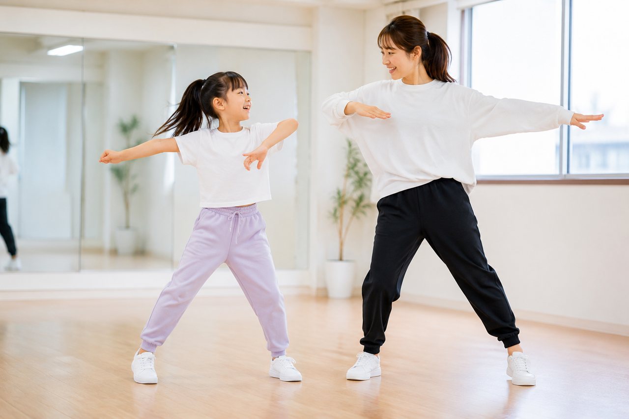 先生と女の子が2人でダンスレッスンをしている様子